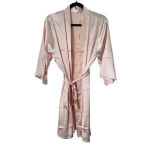 Ekouaer Robe Womens Large Pink 3/4 Sleeve Belted Short Wrap Tie Pockets Stretch